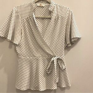 Monteau white & black polka dot blouse